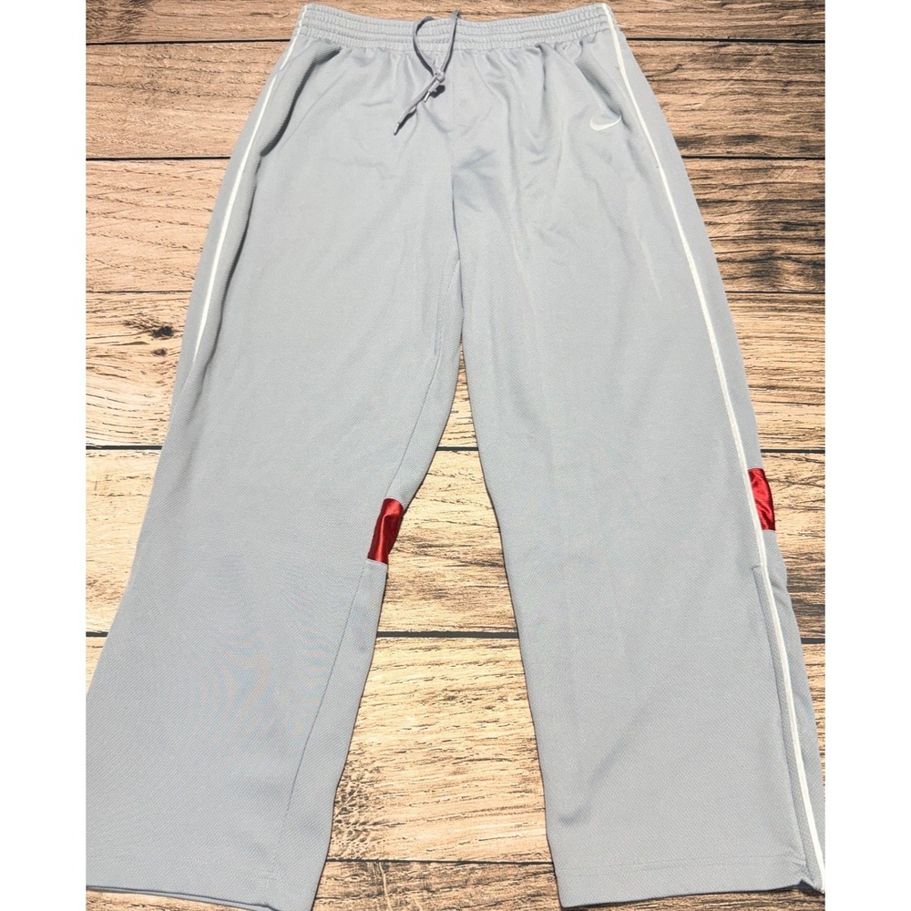 Nike Track Pants Mens XL Grey Red Mesh Warm Up Zip Ankle Athletic Drawstring